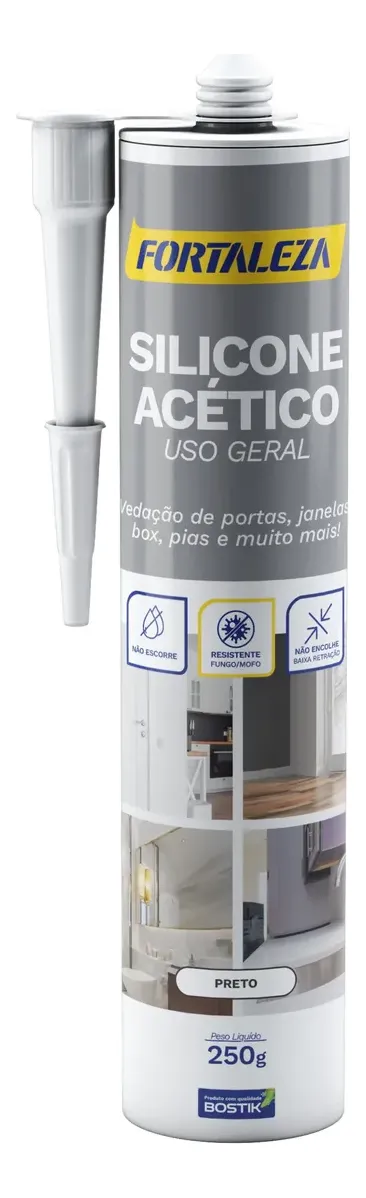 SILICONE ACETICO FORTALEZA PRETO 250G