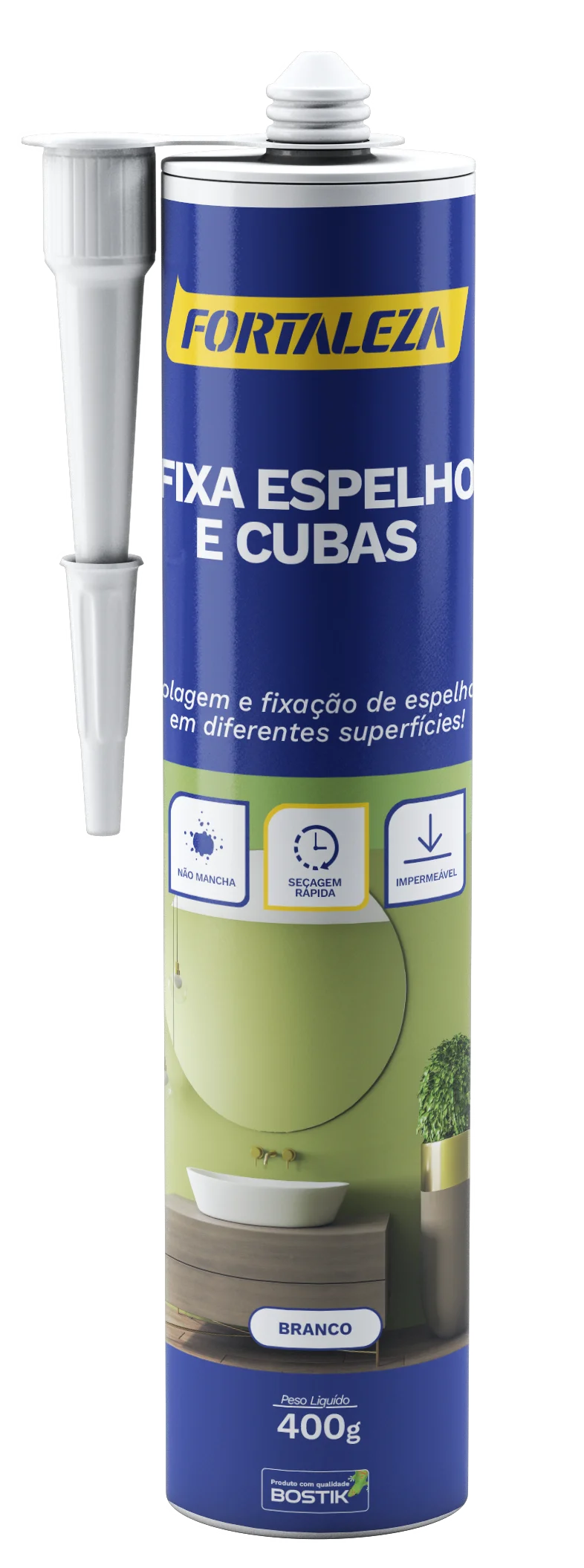 SILICONE FIXA ESPELHOS E CUBAS FORTALEZA BRANCO 400G